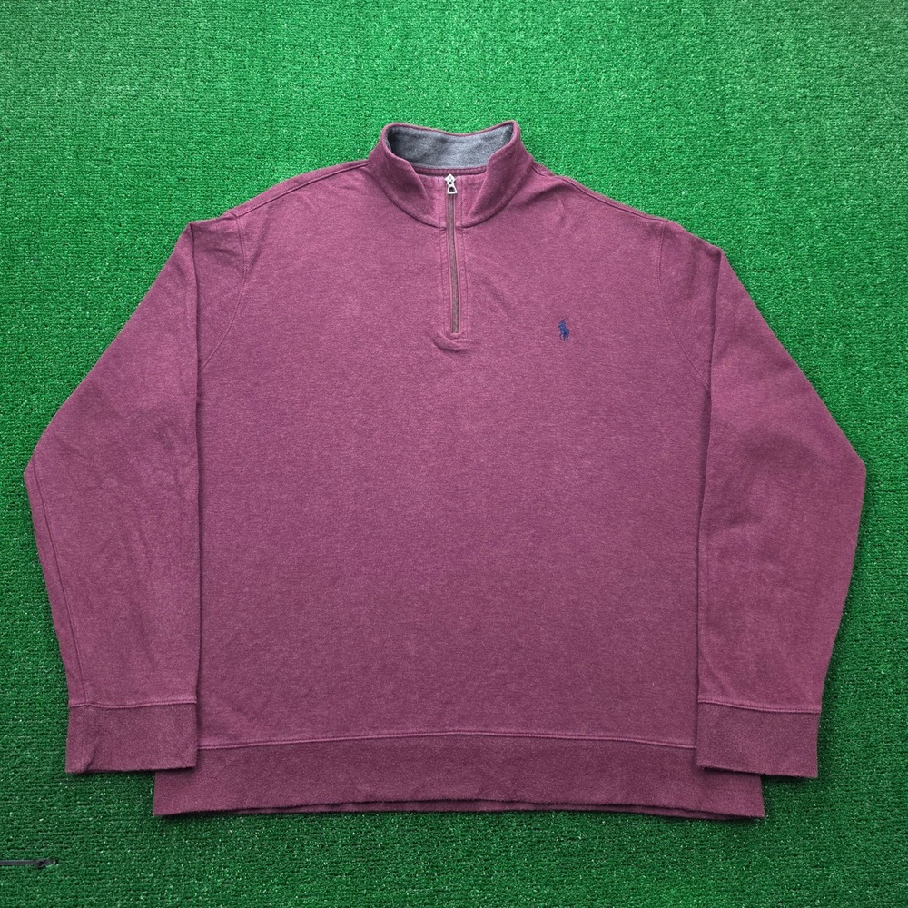 Polo Ralph Lauren French Terry Estate 1/4 Zip Pullover Sweater Mens XL Burgundy